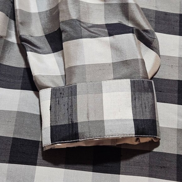 DIANE GILMAN  Collection Woman's  Black & Gray Plaid 100% Silk Long Sleeve Med - Picture 9 of 15